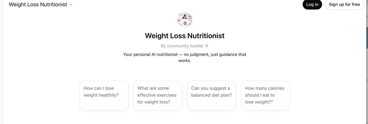 Interfaz del GPT Weight Loss Coach